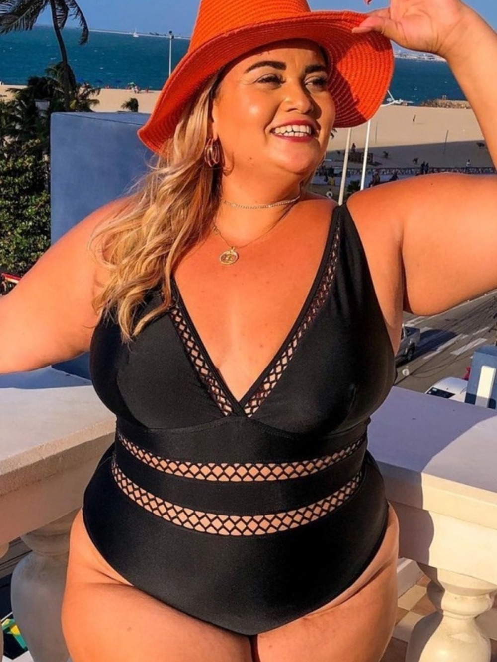 *SALE 2/$20* Black Lattice Plunge V-neck One Piece Swimsuit Plus Size 2X